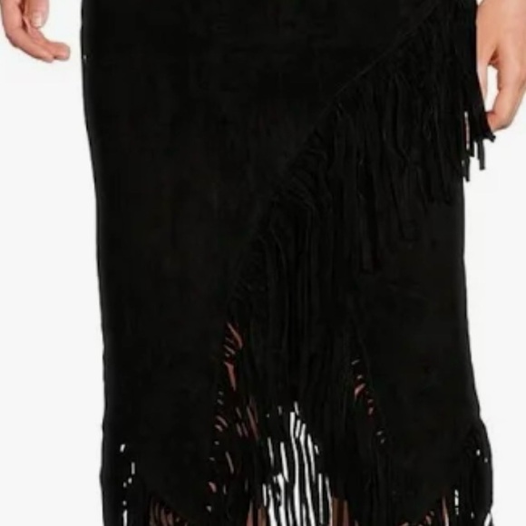 NWT SCULLY boho suede leather fringe midi wrap skirt in black size large - Picture 4 of 10